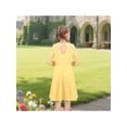 thumbnail image 5 of Sunny Fashion Girls Dress Yellow Long Sleeve Lace Trimmed Waffle Knit Flared Elegant Family Outfit 8 Years, 5 of 7