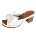 thumbnail image 6 of Rokment Womens Bow Platform High Heels Slip on Dress Sandals for Bride Wedding Summer Bowknot Fish Mouth Open Toe Chunky Block Heels Bridal Dressy Slides White Size 9, 6 of 7