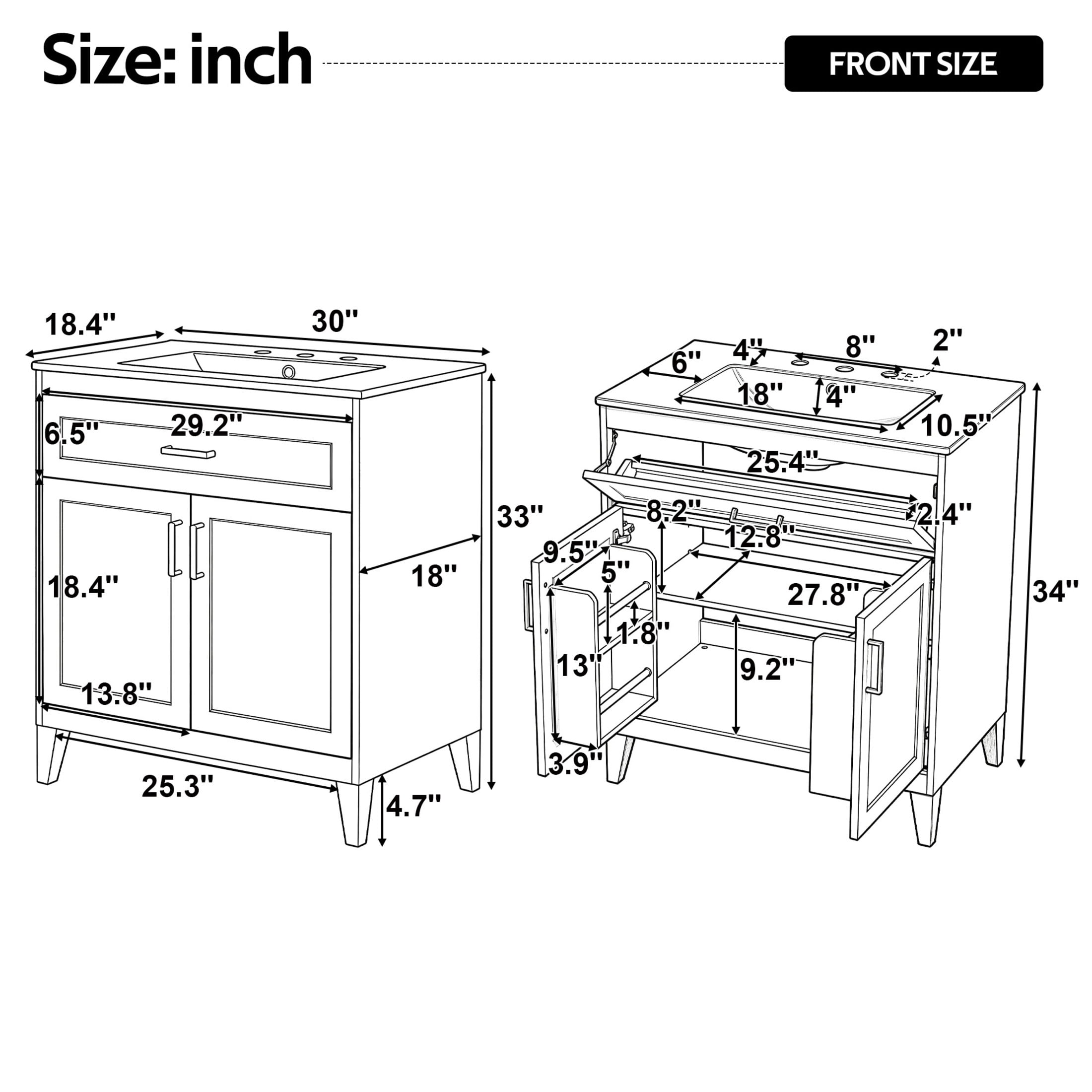 Christopher Knight Home 30" Bathroom Vanity with Ceramic Sink, Soft-Close Doors and Tip-Out Drawer, Beige