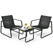 Patiojoy Set of 3 Outdoor Bistro Furniture Set Patio Table & Chairs Set for Backyard Poolside Lawn Black