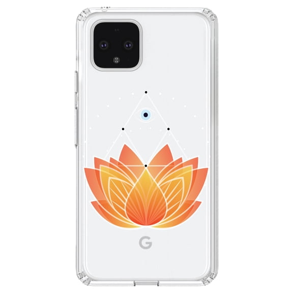 DistinctInk Clear Shockproof Hybrid Case for Google Pixel 4 XL (6.3" Screen) - TPU Bumper, Acrylic Back, Tempered Glass Screen Protector - Lotus Flower and Third Eye