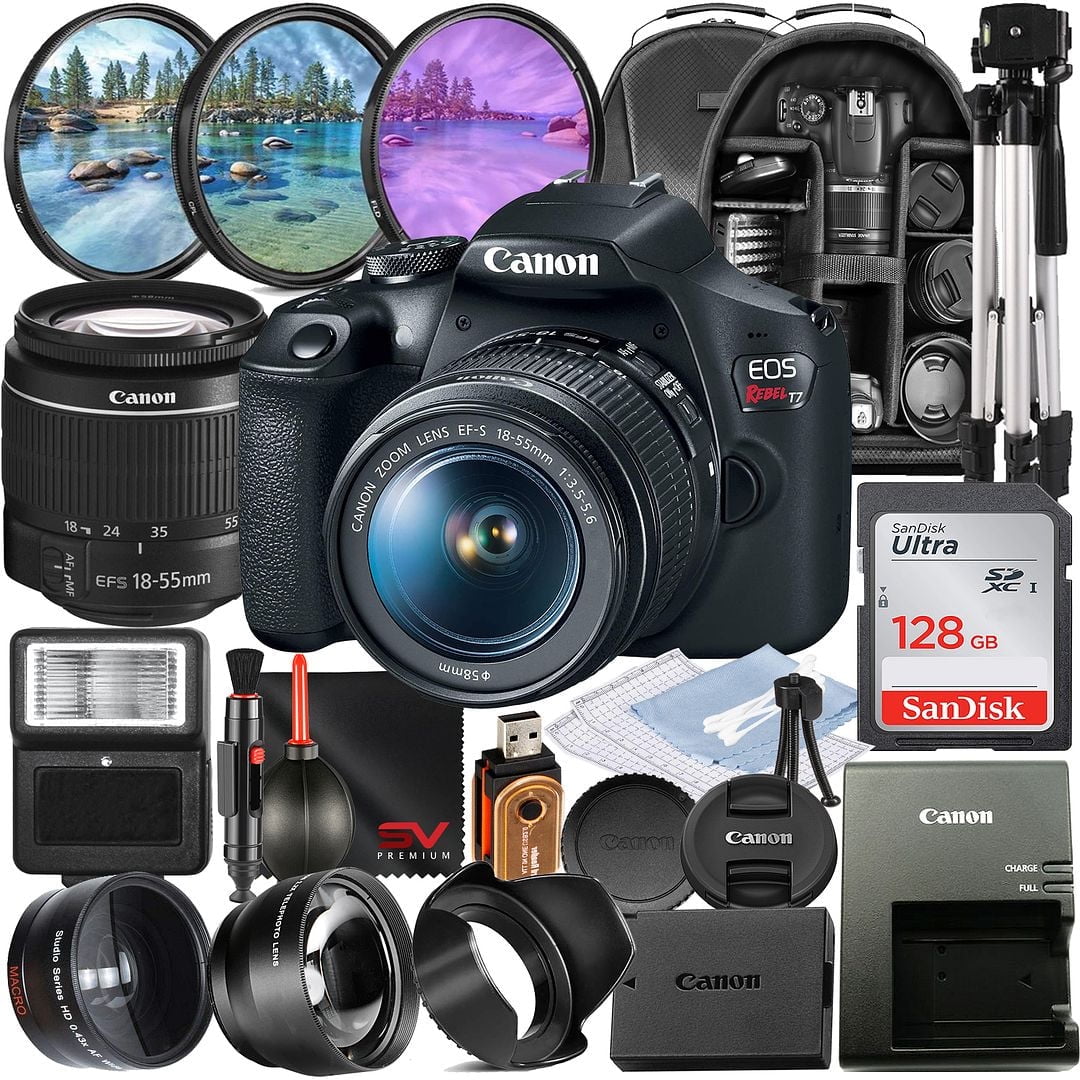 Canon EOS Rebel T7 DSLR Set: 18-55mm Lens, 2x64GB Cards