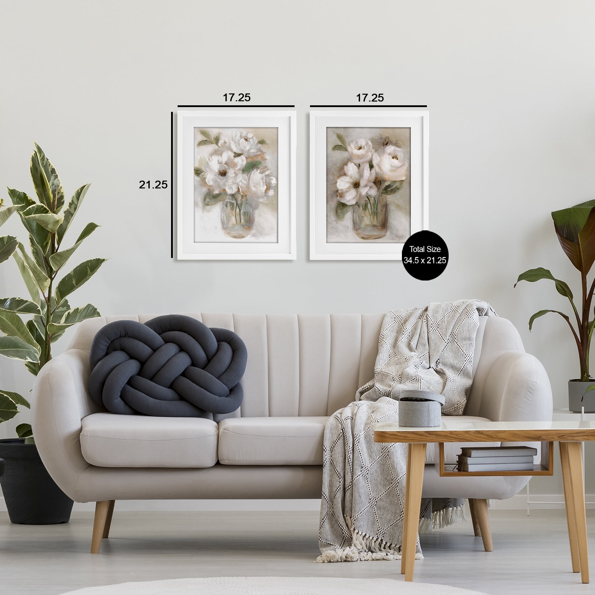 Stupell Industries Brushed White & Beige Roses 2 Piece White Framed Print Under Glass Set, design by Nan