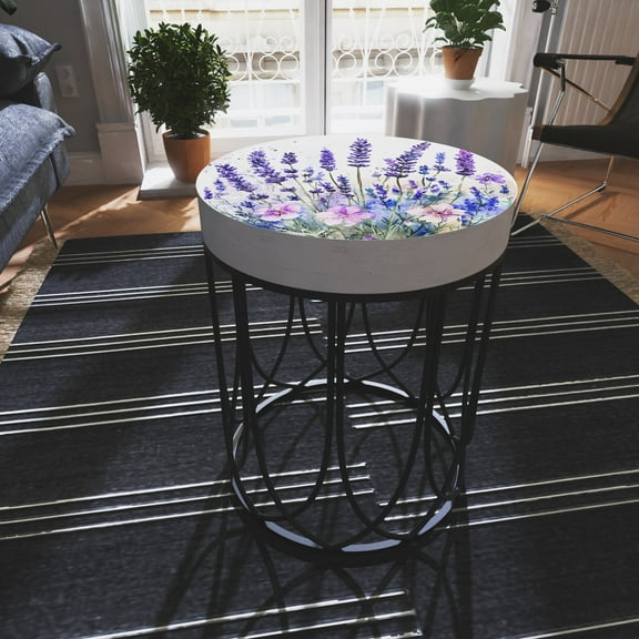Spring Lavender Round Accent Table - Charming Botanical End Table