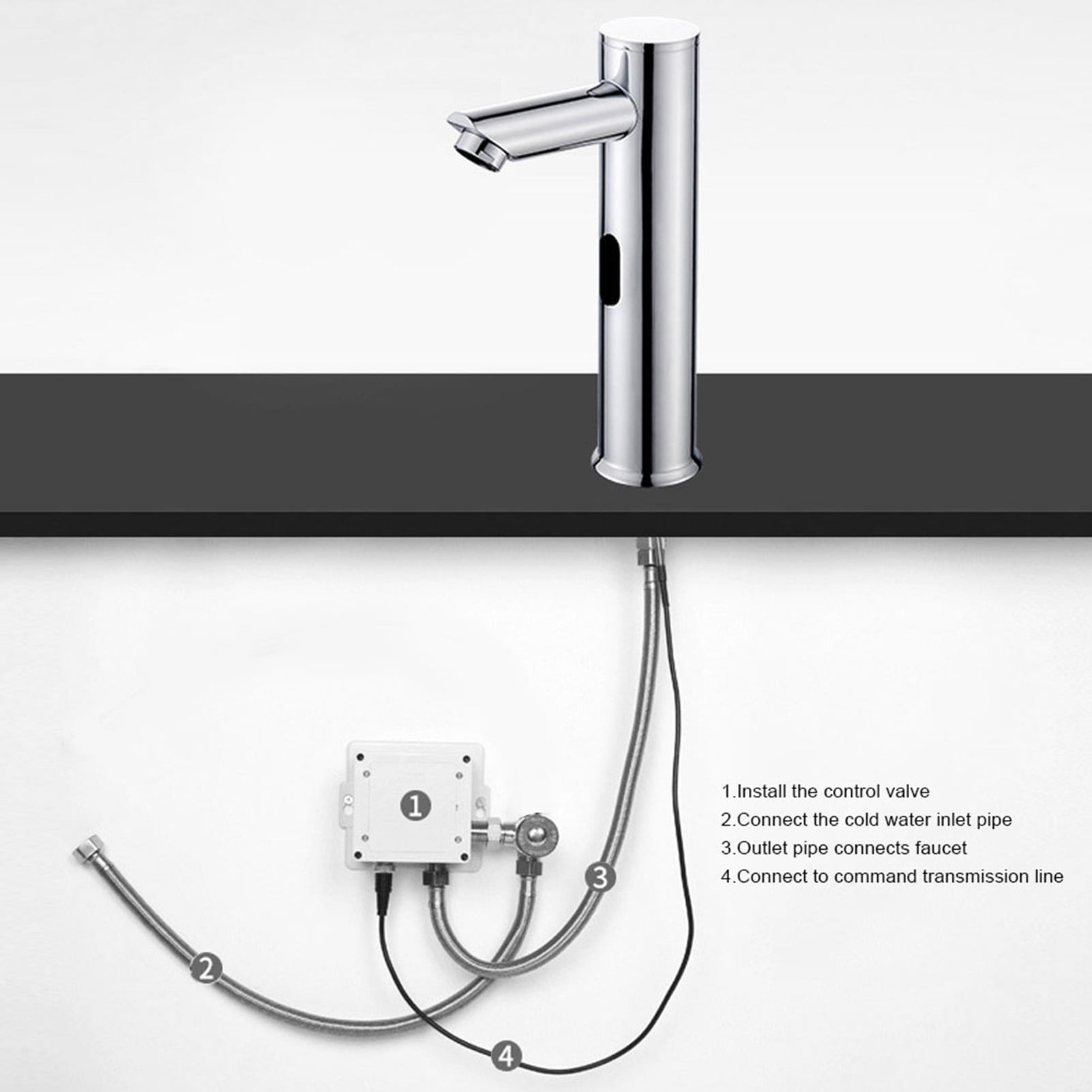 YAHHU Touchless Automatic Sensor Faucet G1/2in Single Cold Brass Bathroom Sink Water Tap, Electroplating Chrome Finish for Undercounter Basin, Hands-Free Operation, 7.9 inches / 20 cm Height