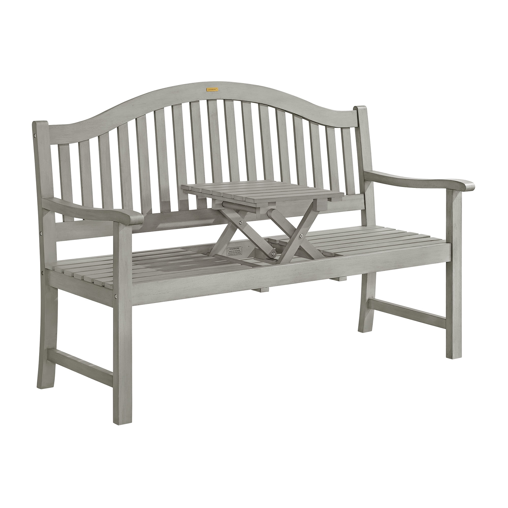 Stakmore 60" Solid Wood Outdoor Bench with Fold-Down Table