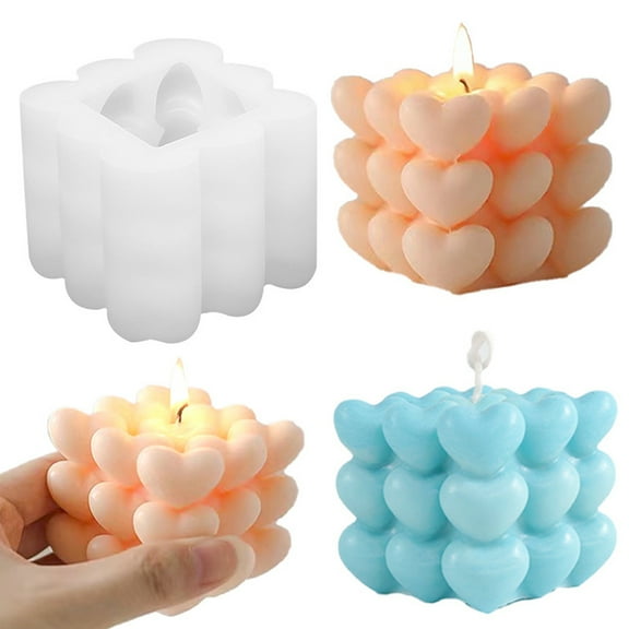 Ludlz Heart Shape Cube Candle Mold Handmade Bubble Cube Ball Soap Mold DIY Chocolate Mousse Cake Mold Valentine's Day Love Gift