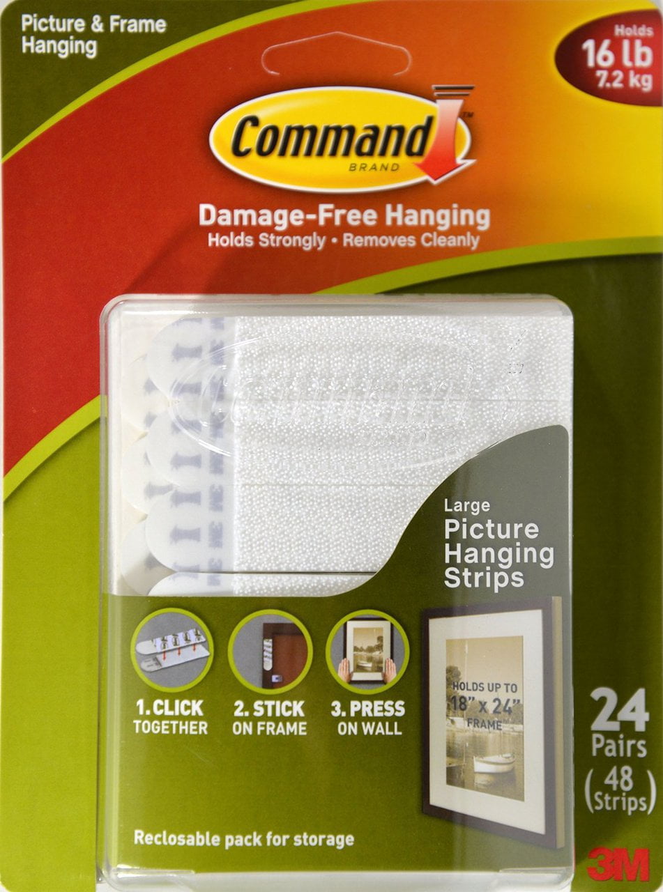 3M Command Picture Hanging Strips Large Holds 16 Lbs 24 pairs Removes cleanly 