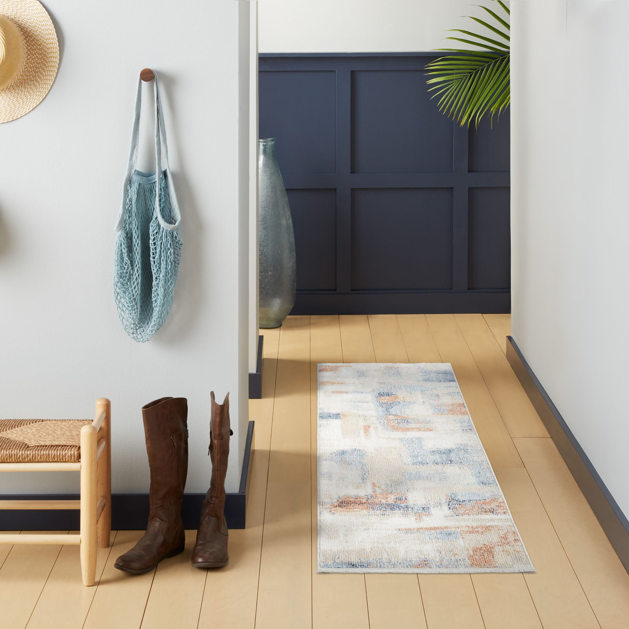 Mainstays Neutral Abstract Washable Indoor Area Rug, Abstract Neutral, 2' x 6'
