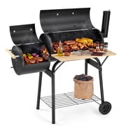 Segmart Charcoal Grill with Offset Smoker, Portable Outdoor Barrel Grill with Front Shelf, Built-In Thermometer & Wheels, 338 Sq. In. Cooking Area, Ideal for Backyard Patio BBQ