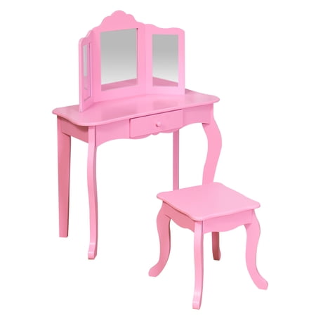 YOUR ZONE KIDS WOODEN VANITY TABLE AND STOOL SET WITH 3 MIRRORS,PINK,3 YEAR OLD UP