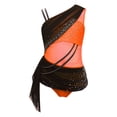 thumbnail image 3 of dPois Combinaison Asymétrique pour Filles Justaucorps de Danse Ballet Rythmique Froncé Orange 8, 3 of 7