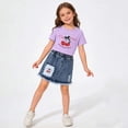 thumbnail image 5 of Amidoa Girls Summer 2 Piece Outfits Cute Floral Short Sleeve and Elastic Waist Denim Skirt Kids Clothing Set Purple Size 5T, 5 of 6