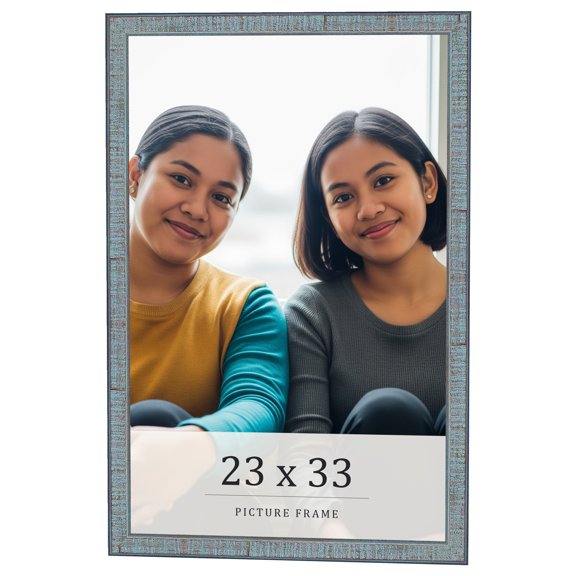23x33 Frame Blue Scuffed Farm Board Solid Wood Picture Frame Width 0.75 Inches | Interior Depth 0.5