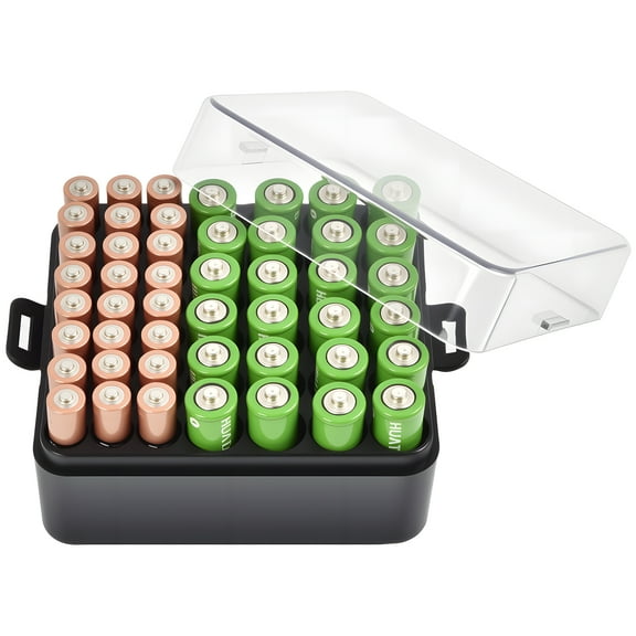 Battery Organizer Storage Case for 48pcs AA AAA Batteries, Battery Vault Box Container for Travelling/Home/Office (Black, Medium)