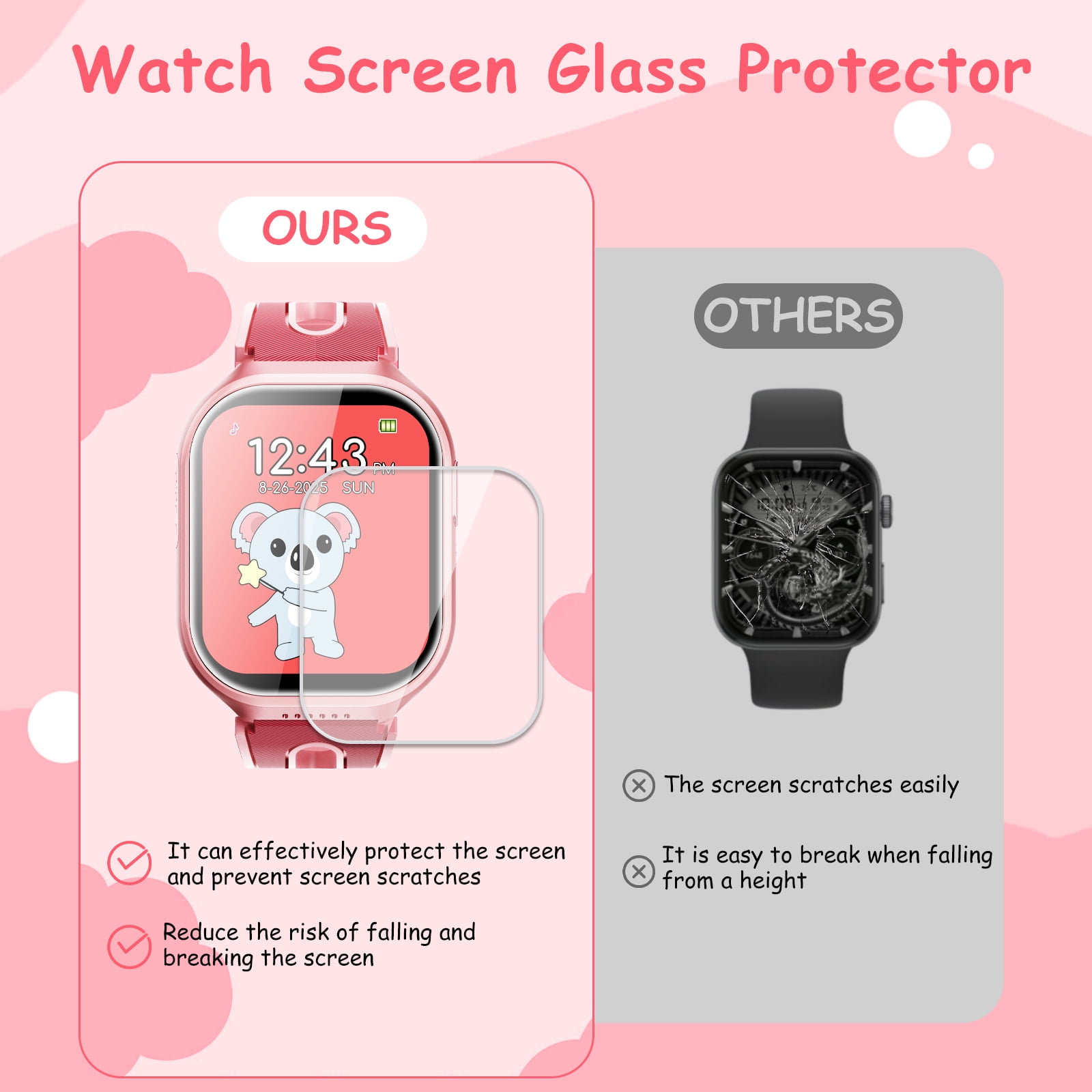 Kids Smart Watch for Boys Girls, 1.83"HD Smartwatch for Kids with Habit Tracker, 26 Games, Video Camera Music Player Pedometer Alarm Clock, Waterproof Smartwatches, Boys Girls Birthday Gift Pink