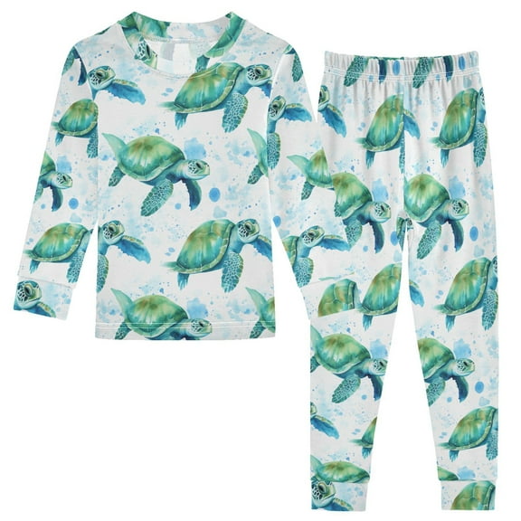 joogoo Turtles in Ocean 2 Piece Long Sleeve Tee and Pants Cotton Pajama Set 5Y