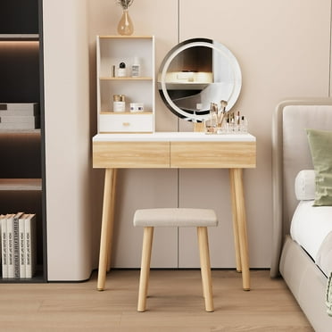 ELECWISH Vanity Table Set with 3 Modes Adjustable Brightness Mirror and Free Stool