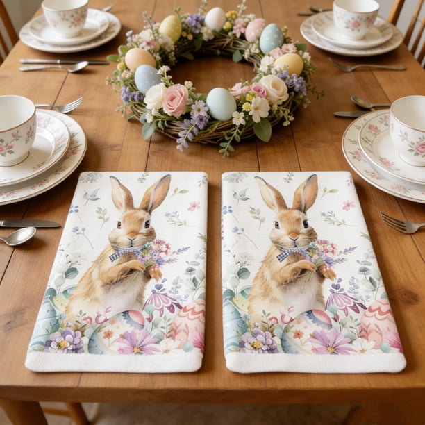 ddioayh Kitchen Towels Set of 2 Highly Absorbent Super Soft and Durable Easter Themed Cloth Towels for Cooking Baking Dishwashing and Table Decoration