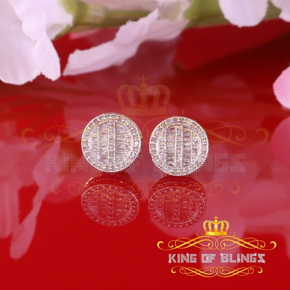 King of Bling's 0.33ct Diamond 925 Sterling Yellow Silver For Men's & Womens Stud Round Earrings