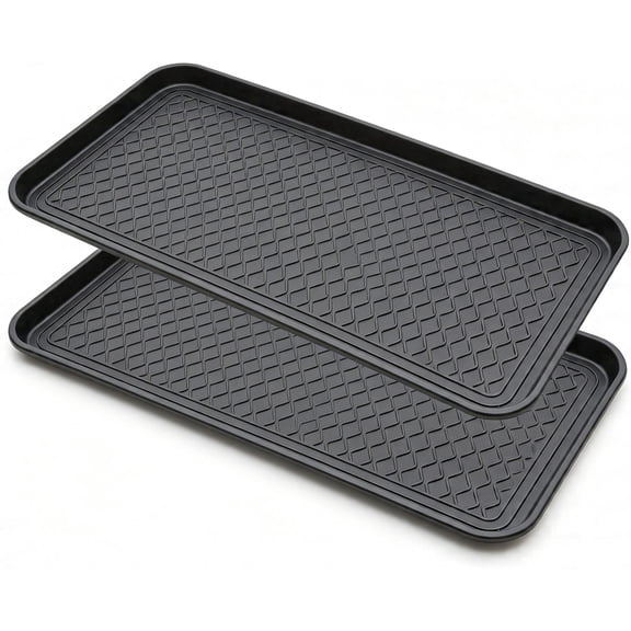 2-Piece Large Shoe Tray Set — All-Weather Indoor/Outdoor Shoe Mats with Raised Edges Waterproof Plastic Multi-Purpose Shoe Mats for Dual Indoor/Outdoor Use Paint Tray,Pet Tray Car Storage, 30 x 15 x