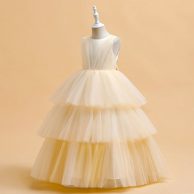 XEGLSBU Robe de Fête pour Enfant Filles Sans Manches Gâteau Mode Robe Douce Robe de Fête Robe Princesse Performance