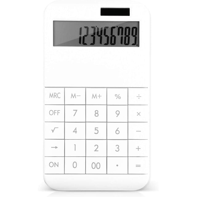 Calculadora de escritorio con función estándar, pantalla grande LCD de 12 dígitos y botón grande, funciona con batería/solar - Blanco Sincero Electrónica