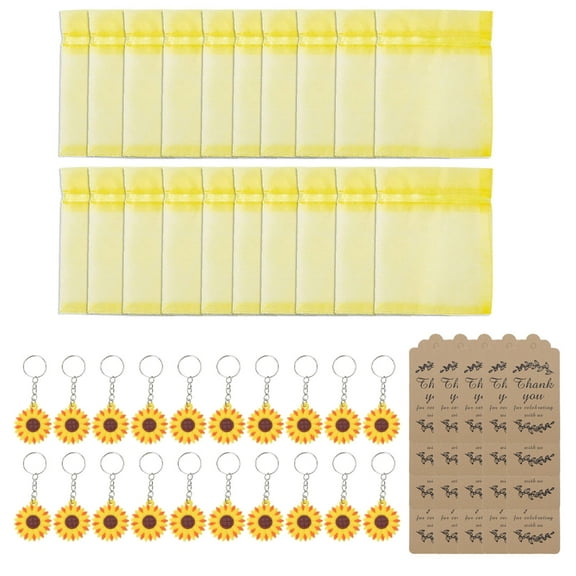 lanema 20 Sets Sunflower Party Favor for Summer Theme Keychain Organza Bags Kraft Tags