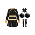thumbnail image 4 of Hansber Tenues de Cheerleading pour Filles Uniforme de Cheerleading Robe Fantaisie avec Pompons Ensemble de Bas Doré&Noir 16, 4 of 7
