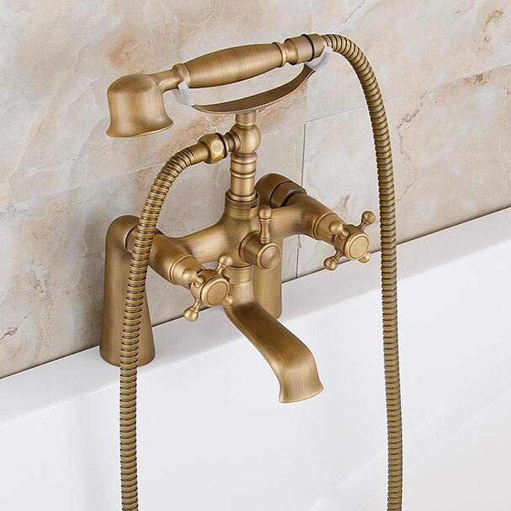 Brass Bath Tub Faucet Antique Bronze Bathtub Faucets with Hand Shower Dual Handle Mixer Deck Mounted for Bathroom
