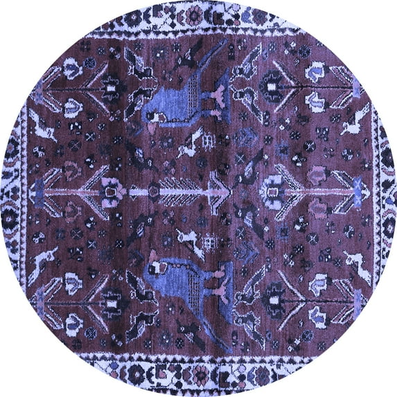 Ahgly Company Machine Washable Indoor Round Persian Blue Traditional Area Rugs, 5' Round