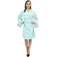 thumbnail image 4 of Bimba Women's Leaf Printed Cotton Poplin Bridesmaid Robe Coverup Nightwear - 4, 4 of 4