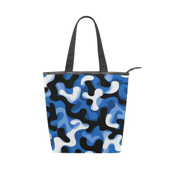 Zipper canvas bag large capacity large size practical handbag durable Canvas with leather material Digital Blue and Black