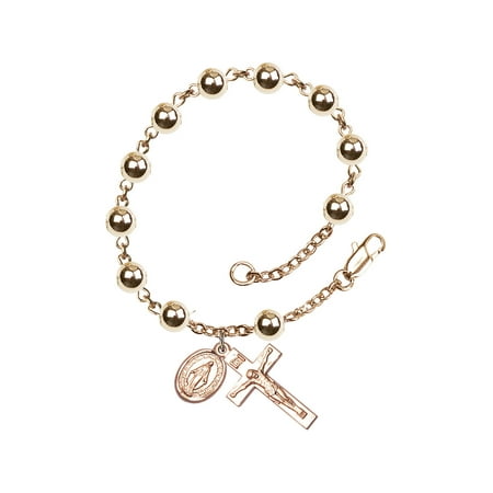 14 Karat Yellow Gold Rosary Bracelet 7mm 14 Karat Yellow Gold Round beads Crucifix sz 7/8 x 3/8.