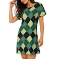 thumbnail image 2 of Naloa Green Squares Print Women Nightgowns,Womens Loungewear,Short Sleeve Sleepwear,Comfy Ladies Nightdress, 2 of 6
