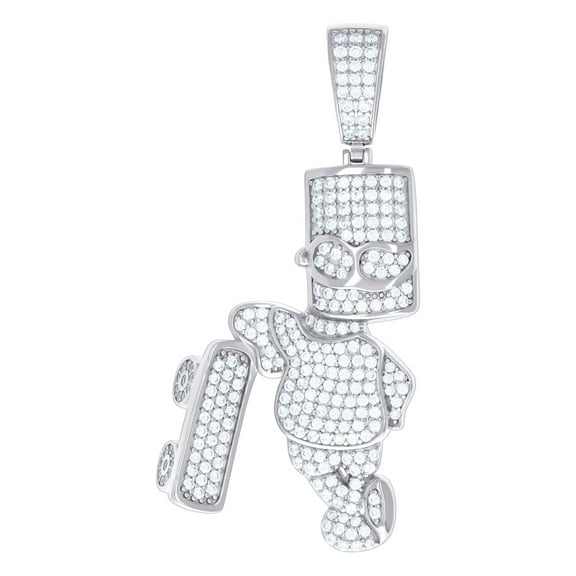 925 Sterling Silver Mens Cubic Zirconia Skateboard Fashion Pendant 56.2x26.9mm Wide Necklace for Men