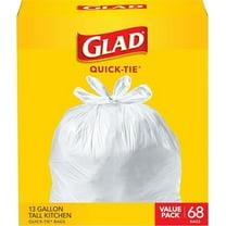 Glad Trash Bags, Tall Kitchen Quick-Tie Garbage Bags, 13 Gallon, White, 68 Count, Pack May Vary