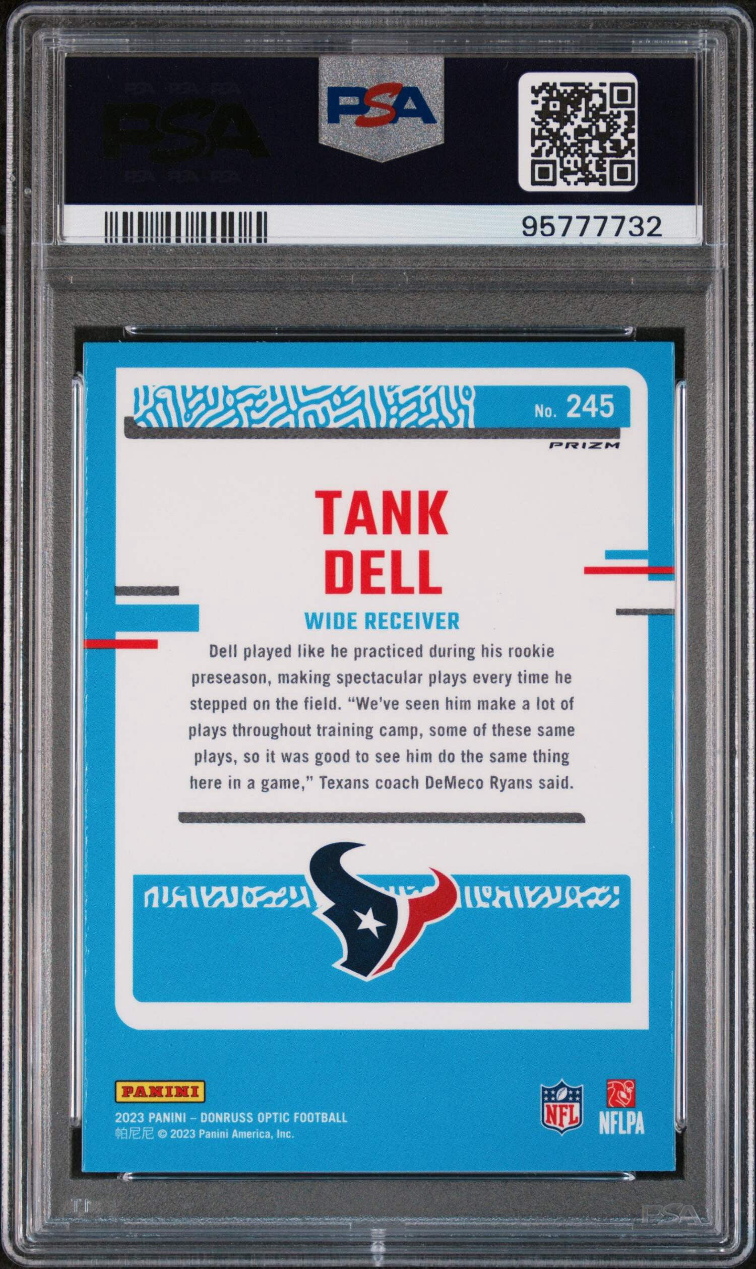 Graded 2023 Panini Donruss Optic Tank Dell #245 Pink Rookie RC Football Card PSA 10 Gem Mint