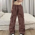 thumbnail image 2 of Pantalones cargo paracaidistas holgados de verano para mujer: estilo urbano vintage, diseño con múltiples bolsillos, poliéster transpirable, 2 of 8