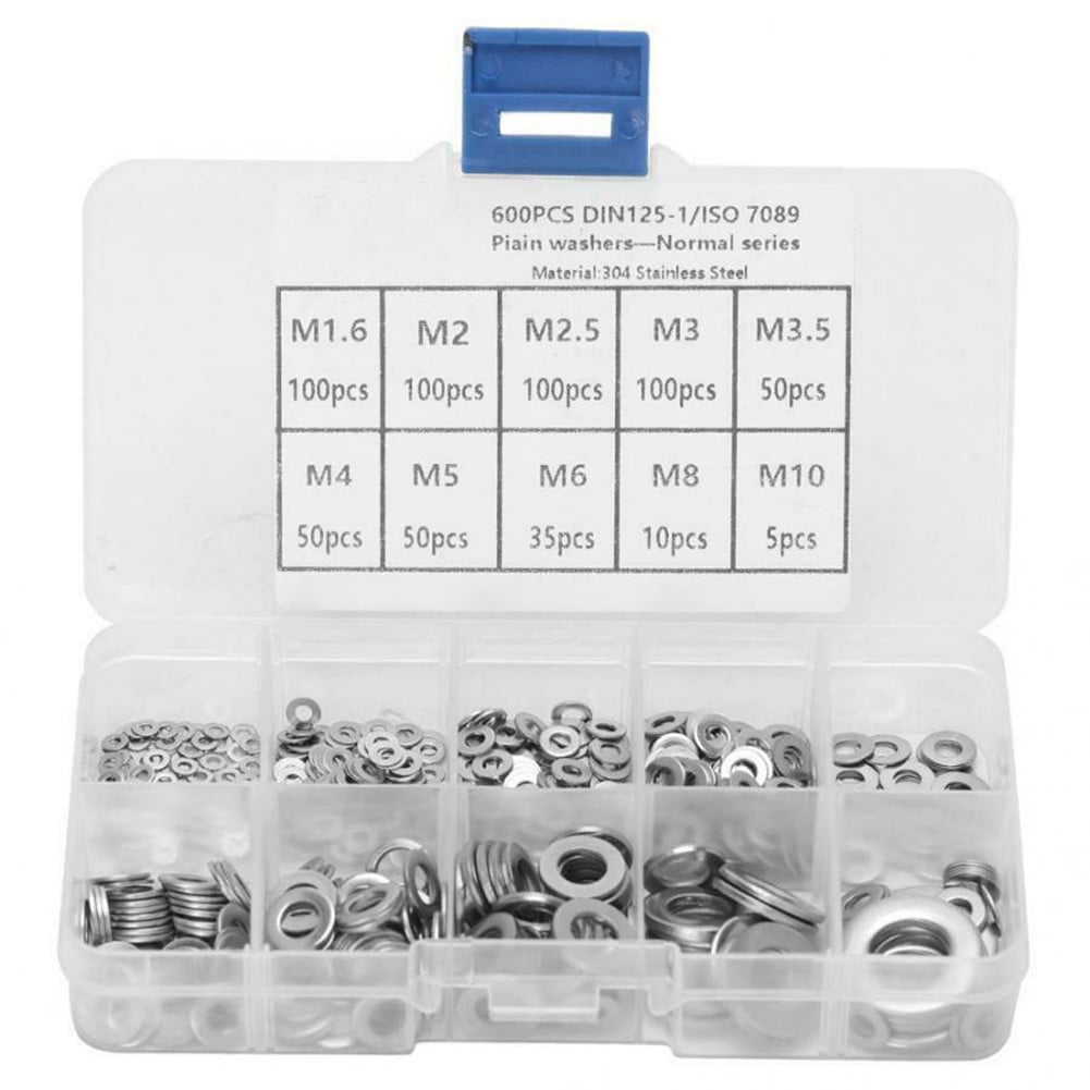 600PCS Stainless Steel Flat Washer Set Assorted Flat Washers for Home Factories Repair Construction