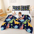 thumbnail image 3 of Feelyou Egg Dinosaur Full Size Comforter Sets for Kids Boys Girls, Ancient Wildlife Bedding Sets, Navy, Polkadot Reversible, 3-Piece, 3 of 6