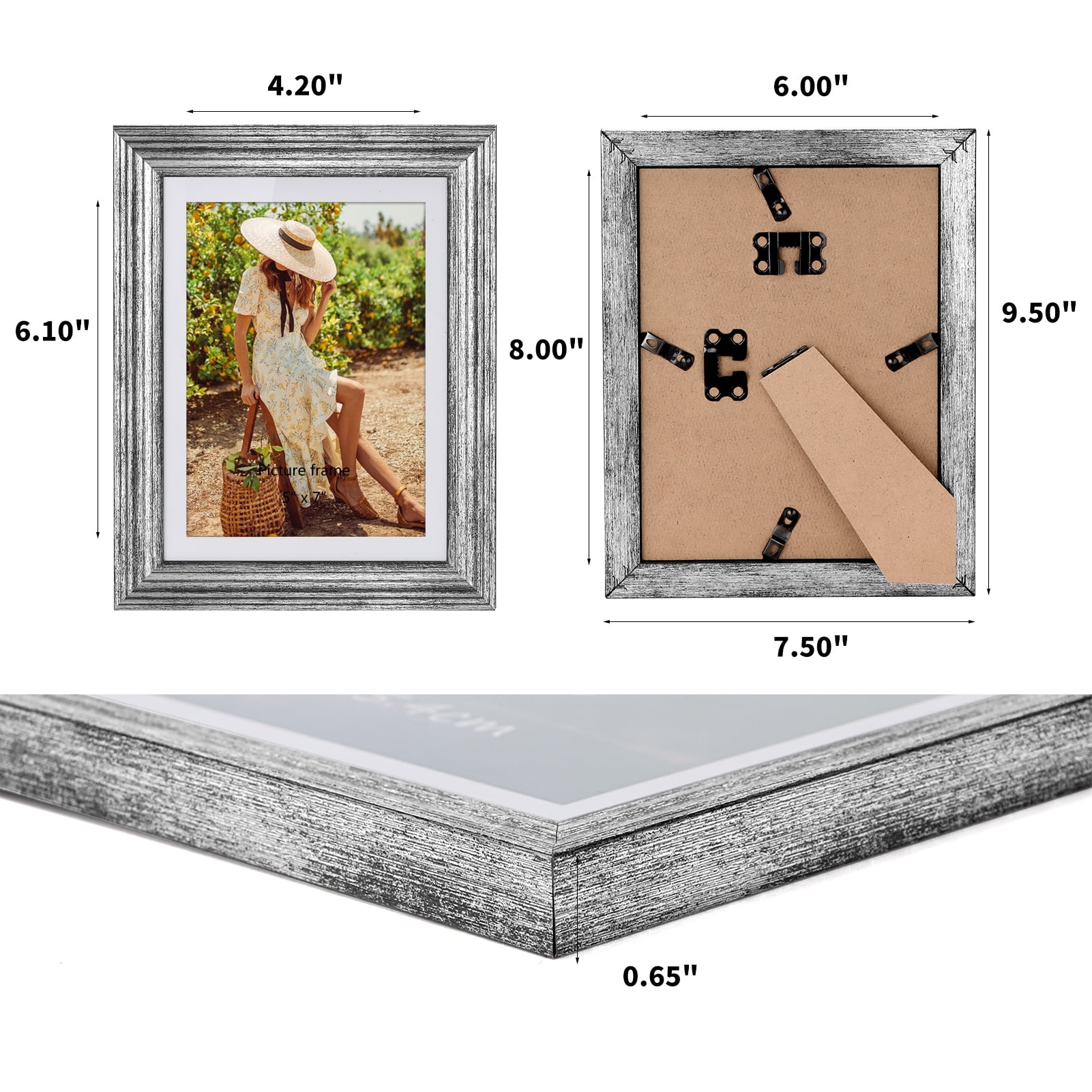 GraduationMall 5x7 Wood Picture Frames,Display Photos 4x6 with Mat or 5x7  Without Mat,Real Glass,Wall or Tabletop Display,Rustic White Set of 2