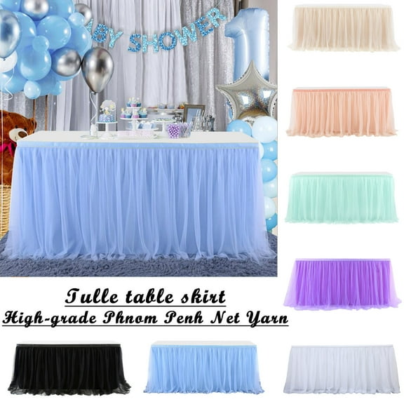 1Pc Table Skirt Tulle Table Skirt High-End Gold-Rimmed Mesh Birthday Wedding Party Decoration Table Cloth