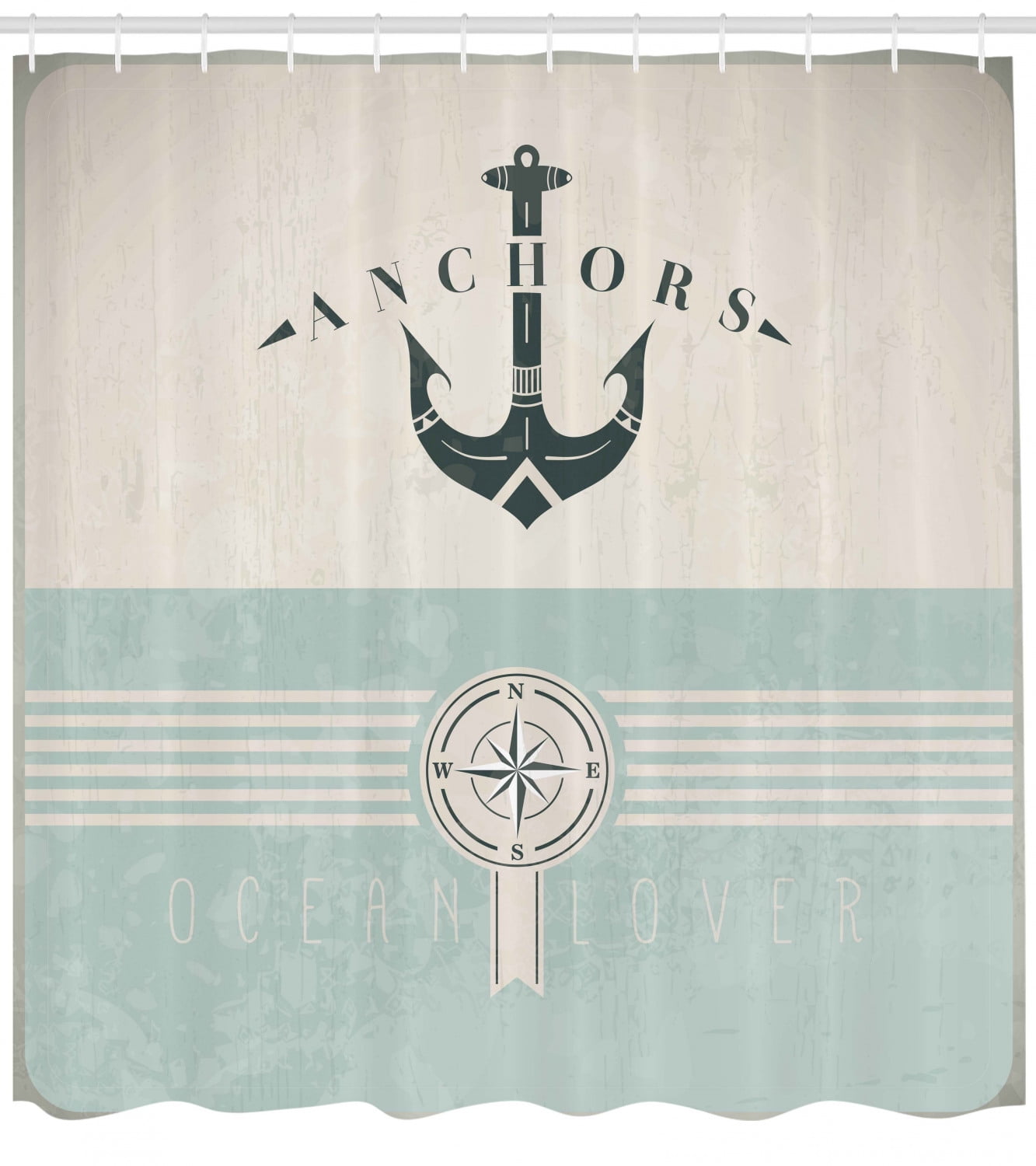 Rustic Anchor Shower Curtain Aqua Brown Nautical Wood Planks Ocean Barn Board