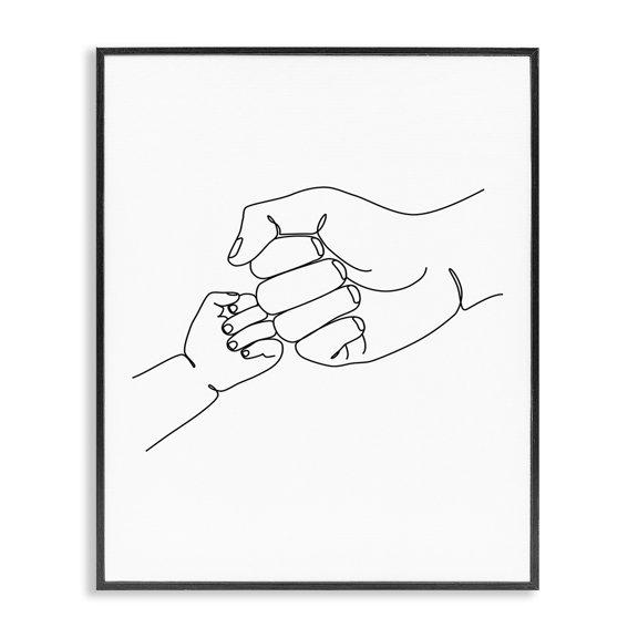 Stupell Industries Modern Fist Bump Family Hands Minimal Line Drawing Black Framed Giclee Art, 11 x 14, by JJ Design House LLC