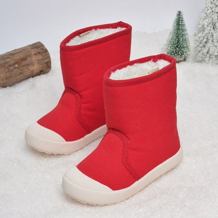 

Autumn Winter Kids Solid Color Fleece Slip-on Snow Boots