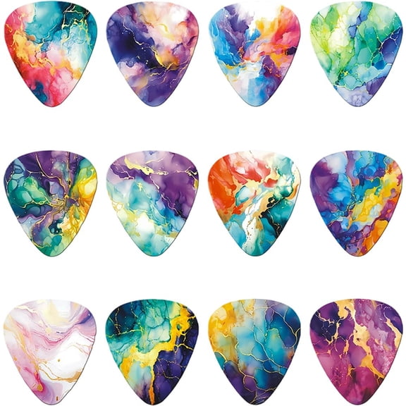 12Pcs Non-Slip Guitar Picks Colorful Celluloid Plectrums Guitar Paddles Bass Picks Stylish Guitar Plectrums For Acoustic Guitar, Electric Guitar
