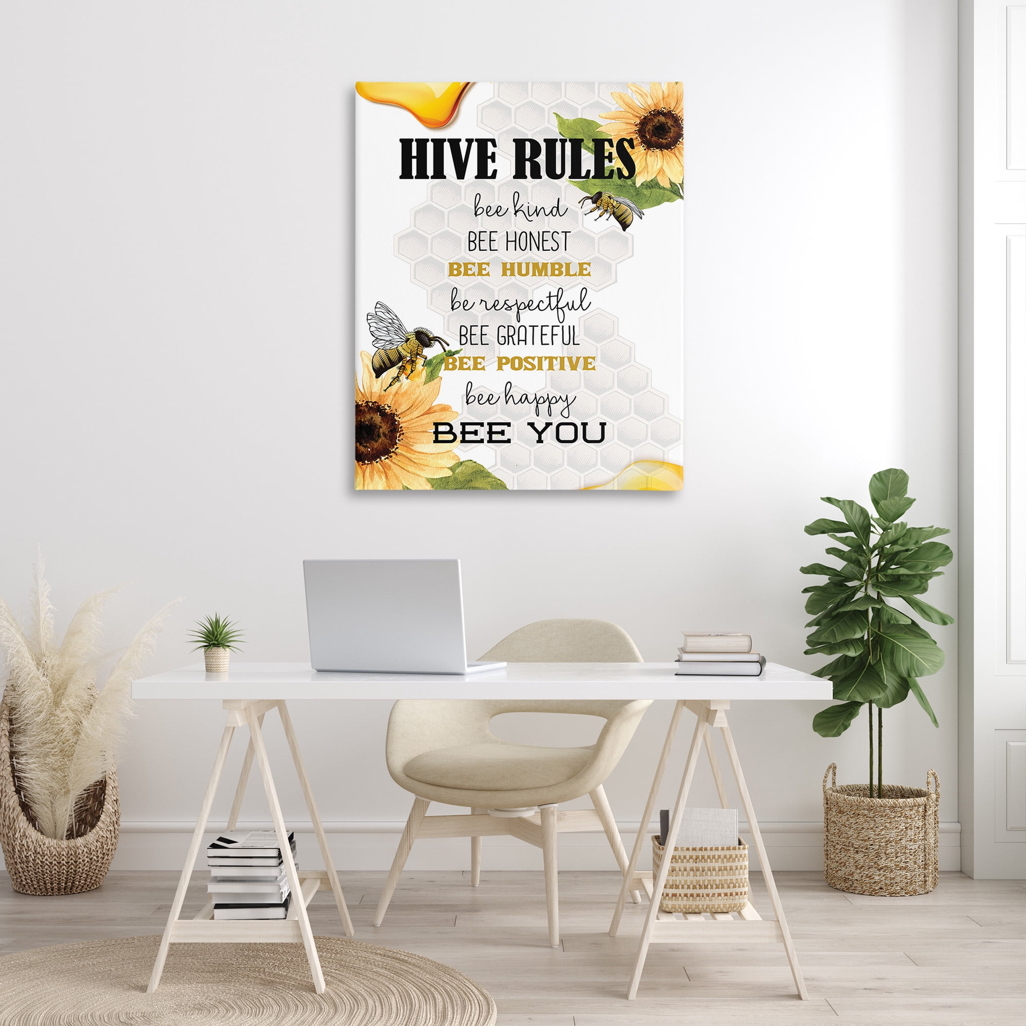 Stupell Industries Bee Hive Rules Animals & Insects Painting Gallery Wrapped Canvas Art Print Wall Art, 36 x 48