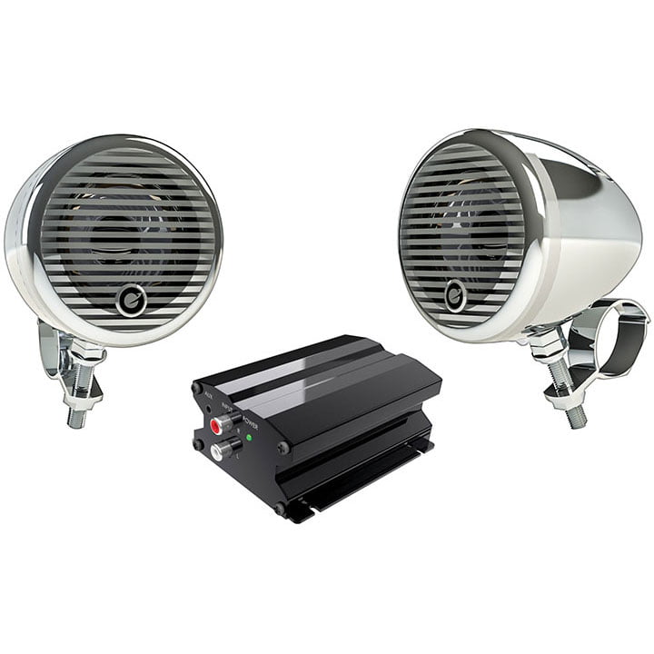 One Volume Control One 2 Channel Amplifier Planet Audio PMC2C Motorcycle Speaker System Two 3 Inch Speakers Bluetooth Weatherproof Speakers / Amplifier Use With ATV/Motorcycle/12 Volt Vehicles 