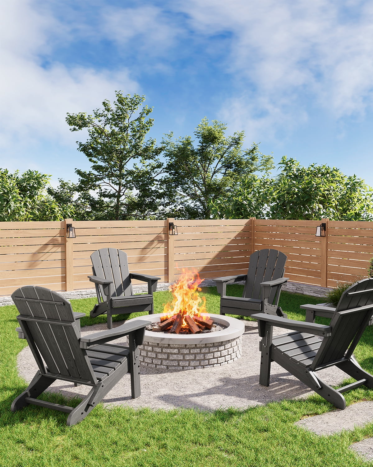 SOLLED Folding Patio Chair, Heavy Duty HDPE Adirondack Chair with 380 lbs Capacity & Cup Holder, All-Weather Outdoor Chair for Backyard Poolside Garden,Gray